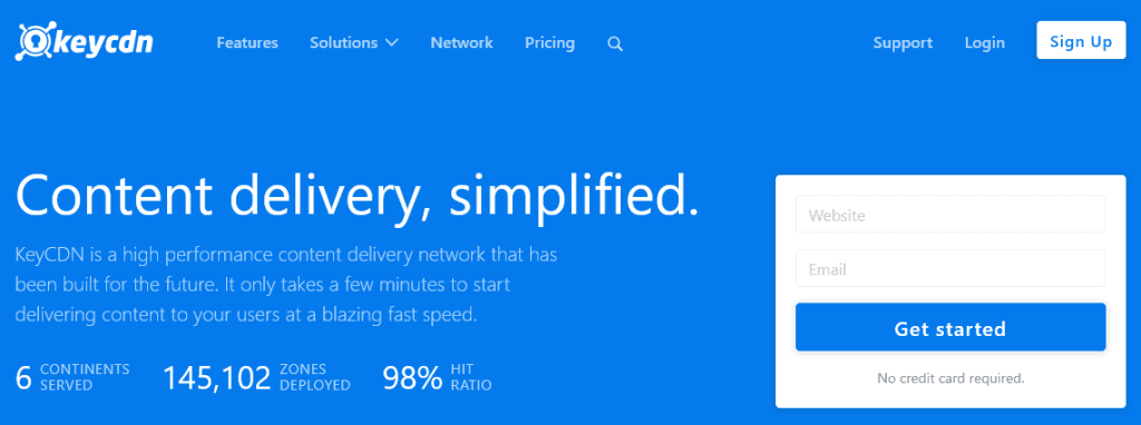 KeyCDNのスクリーンショット